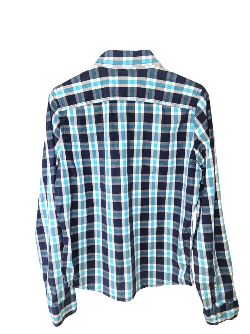 Hollister Men's Blue White Plaid Button Up Shirt Cotton Casual Logo Size L - Picture 3 of 5